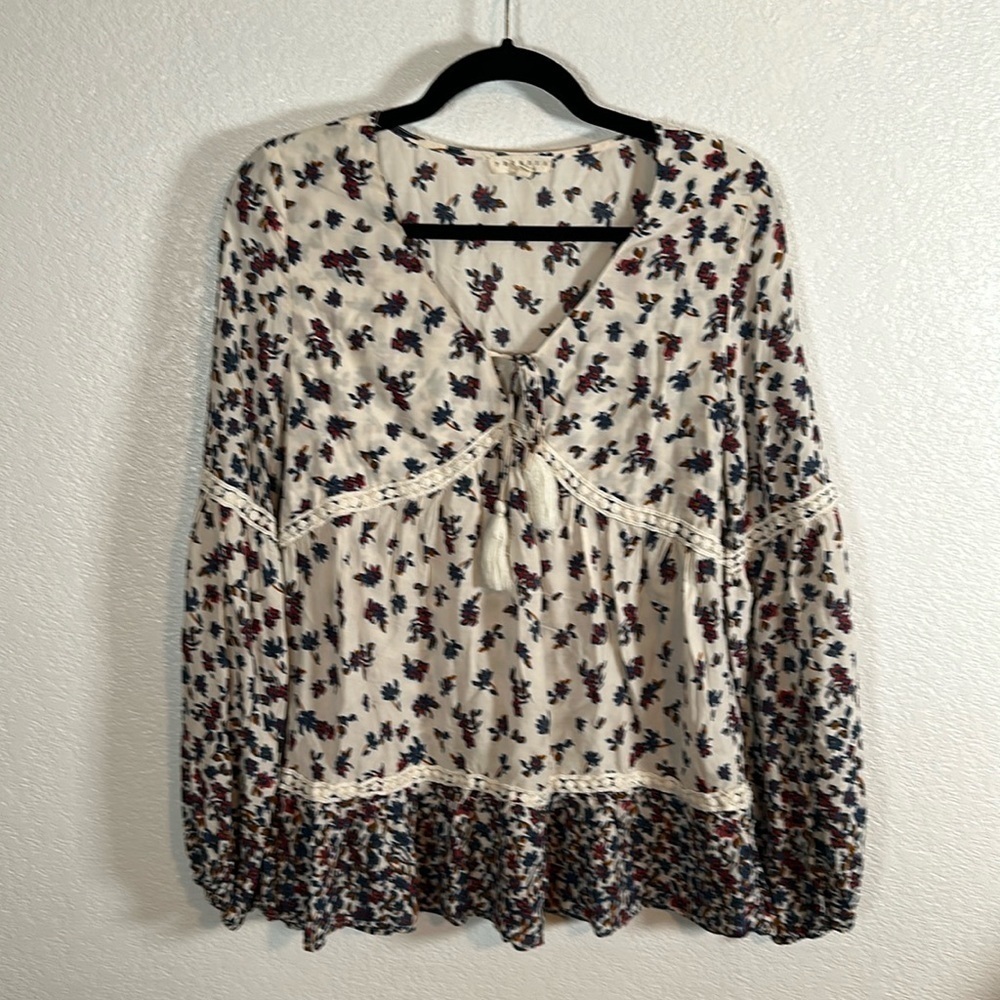 Promesa Boho Floral Lace Trim Blouse Size Large